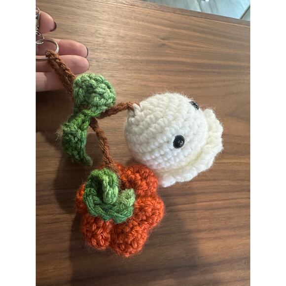 Brand New Hand Made Crochet Halloween Fall Ghost Pumpkin Bag Charm - Picture 6 of 8